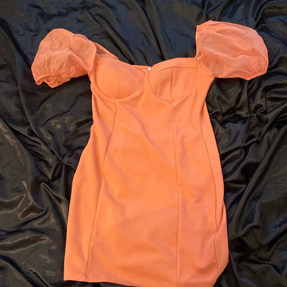 Pink Bodycon Dress with Puff sleeves